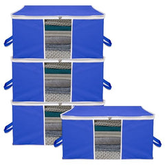 Kuber Industries Non-Woven Underbed Storage Bag|Clothes Storage Organizer|Blanket Cover With Clear Window|Zipper Closure&Handle Cloth Organizer|Plain White Border|Large|Pack Of 6|Royal Blue,32Cm,48Cm
