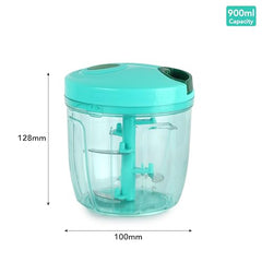 Cello Magic Hand Chopper XL | Multi Utility Chopper | 5 Stainless Steel Blades | Vegetable and Fruits chopper | 15 Cuts One Pull | (Chopper, Blade, Whipper) | 900 ml| Green