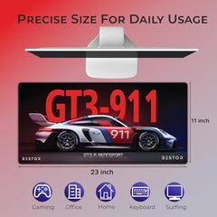 BESTOR Extended Mouse Pad 23×11 Inch, GT3 R-911 RENNSPORT Racing Car Design Desk Mat, Anti-Slip Rubber Base, Smooth Surface for Gaming, Office & Keyboard