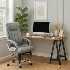 INNOWIN Profit High Back Orthopedic Boss Chair with 3 Year Limited Warranty | Leatherette Office Chair | Ergonomic Executive Chair with Spacious Cushioned Seat | Heavy Duty Metal Base | Grey