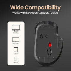 Portronics ToadGo Wireless Rechargeable Bluetooth Mouse with Thumb Rest Support, (Bluetooth + 2.4 GHz) Connectivity, Rechargeable Battery, Adjustable Dpi, Noise-Free Clicking, Wide Compatibility