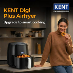 KENT Digital Air Fryer 5L | 1400W | Bake, Grill & Roast | Up to 80% Less Oil Usage | 8 Preset Menu | Rapid Heat Circulation | Digital Display & Touch Control Panel | Glass Window with in built Light