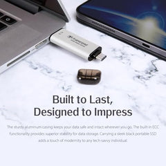 Transcend 310S 512GB USB C & USB A External Portable SSD, Up to 1,050 MB/s, 5 Yr Warranty, Silver, for iPhone 15 pro max, MacBook, Ipad, Laptop and Desktop