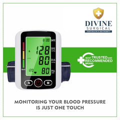 DIVINE SURGICAL Automatic Blood Pressure Monitor DVBP-04 | Large Display, Digital BP Machine with Voice, One-Touch Use, Accurate Cuff Sphygmomanometer, Home BP Monitor for Adults, Elderly, Patients