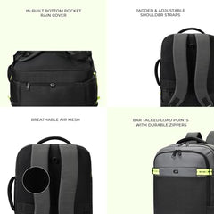 Gear Turbo 21"/45L Large Water Resistant Anti theft Laptop Backpack with Raincover | Backpack | Daypack |Briefcase | Travel Bag For Men/Women (Black - Grey)