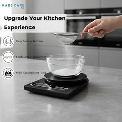 RARECARE Kitchen Weight Machine For Home | Electronic Weighing Machine for Food | Tare Function 1 Year Warranty | Dual Weight Setting | Weighing Scale For Kitchen | Model - Ounce, Black