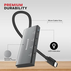 Honeywell Newly Launched Momentum Type C to 4xUSB C 3.2 Gen 2 Port Type C Hub, 10 Gbps Transmission Speed, 30 cms, Premium Metallic Finish, Compatible with All Type C Port Devices