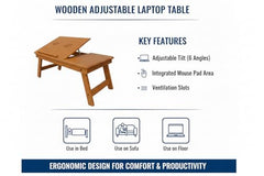 INTRAHAUS Wooden Extra Large Multi Tasking Height Adjustable Foldable Laptop Table Portable Study Writing Desk for Bed Sofa Home Office Use Walnut Color Wide Surface Design