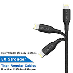 Czartech [1.2 Mt USB-C 20W Fast Charging cable Compatible with i-Phone,14,13, 12,11, X, 8, 7, 6, 5, i-Pad iPad Air and More [Nylon Braided,Black - Pack of 2]