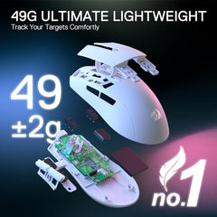 Redragon M916 PRO 3-Mode Wireless Gaming Mouse, 49G Ultra-Light 26K DPI Gamer Mouse w/Ergonomic Natural Grip Build, Full Programmable Buttons, Software Supports DIY Keybinds & DPI