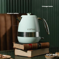 CÜRAA Retro Electric Kettle 1.8 Litre | Water Kettle Electric with 304 Stainless Steel Body, Auto Shut-Off, Detachable Lid, Dry-Boil Protection, 360° Base & Cool-Touch Handle | Green | 2000 W