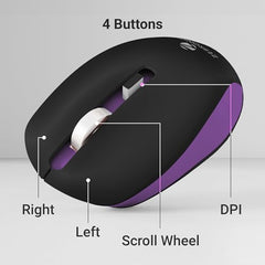 ZEBRONICS Zeb-Jaguar Wireless Mouse, 2.4GHz with USB Nano Receiver, High Precision Optical Tracking, 4 Buttons, Plug & Play, Ambidextrous, for PC/Mac/Laptop (Black+Grey)