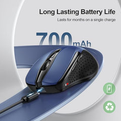 TECKNET Wireless Mouse, BT 5.0/2.4G, Rechargeable 6-DPI Silent, Grey