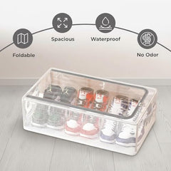 JD FRESH 2 Pcs Foldable Transparent Shoe Storage Organizer/Steel Frame Footwear Organiser/Stackable Shoe Organizer Box/Under Bed Storage Box for Home/Sneaker Shoe Rack with Handle & Zipper