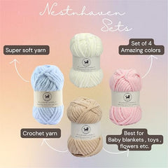 NESTNHAVEN , Plush & Cuddly Sets 2.0 , Chenille Yarn Supersoft Hand Knitting Wool Ball, set of 4 , 400 grams (1 Ball/100 Gram Each) Suitable for Craft, Babywear, Toys , Baby Blankets , 5 Bulky, Shades - NNHS 2.0 (Set 26 baby Pink , lilac , hot pink…