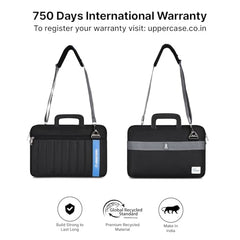 uppercase Stride 16 Inch Laptop Sleeve, Multi-Textured Quilted Design, Padded Compartment, Trolley Sleeve, Slide-In Handle & Detachable Shoulder Strap, Ideal for Men & Women | Office & Travel - Black