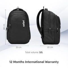 Safari Saga 32L Laptop Backpack Bag for Men and Women, Ideal for Office/School/College Boys and Girls, 2 Compartment Backpack with Front Pocket, Organizer & Bottle Holder, Color Black