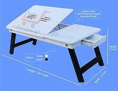 DDS Dream Decor Shoppee Wood Portable Laptop Table Adjustable Height With 1 Drawer (Blue)