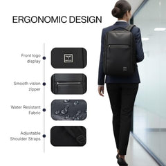 Impulse Empower Elite Laptop Backpack for Men & Women | 25L Polyester School & College Bag | USB Charging Port | Padded Laptop Sleeve | Multiple Pockets with Bottle Holder | Black