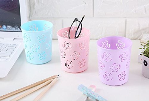 SYGA 4 Pieces Plastic Round Shape Storage Pen Holder_Pink