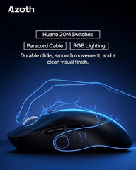 AZOTH GM78W Wireless Gaming Mouse, 7-Button RGB Trimode Mouse with 12800 DPI, 2.4G/Bluetooth/Wired, Optical Sensor, Macro Software, 1000Hz Polling Rate, Lightweight Design for Laptop PC/Desktop
