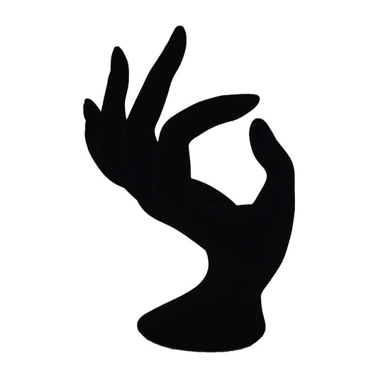 SYGA Hand Shape Ring Holder Jewelry Display Polyresin Mannequin Shaped Jewelry Stand Bracelet Holder for Home, Retail Stores, Jewelry Retailers - Glossy Black Velvet