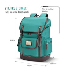 Gear Classic 16.5"/21L Medium Water Resistant Faux Leather Anti Theft Knapsack | Laptop Bag | Casual Bag | Travel Bag for Men/Women (Green - Brown)
