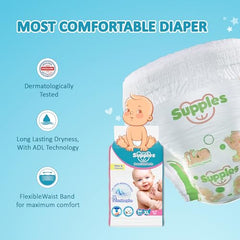 Amazon Brand - Supples Premium Baby Diaper Pants | 108 Baby Diapers | XL | 12-17 Kg | 12 Hrs Absorption | Cushiony Cotton Soft Fabric | Phthalates-Free | Triple Leak Guard | 54 Count, Pack of 2