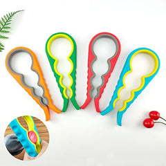 MOMISY 4 in 1 Creative Multifunction Gourd-Shaped Can Opener Kitchen Tool Grip Jar & Bottle Opener Rubber Design Fits Most of All Bottles Caps Premium Easy Grip (BlueYellow)