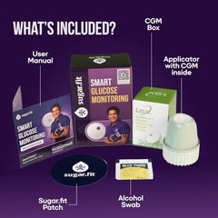 Sugar.fit CGM Blood Glucose Monitor Device, No Prick, 30 Days + Free Coach (Pack of 2)