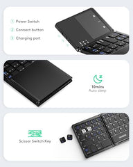Samsers Foldable Bluetooth Keyboard with Touchpad, Ultra Slim Compact,Black