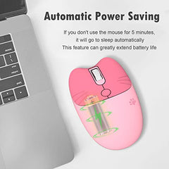 Lomiluskr Cute Cat Wireless Mouse, Lightweight Soundless Mice, 2.4G Wireless Mice, Candy Colors, Kawaii Mouse for Girls and Kids (Purple)