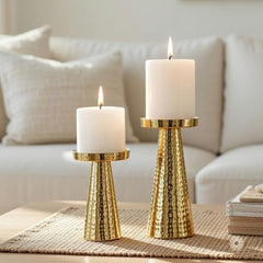 Behoma Handcrafted Golden Tea Light Candle Holders Set of 2 | Premium Metal & Glass Candle Stand | Centerpiece for Living Room, Coffee Tables & Home Decor Gift (Candles Not Included)