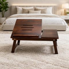 Laptop Table, Laptop Table on Bed, Foldable Bed Desk with Side Cup Holder, Portable Lap Tray for Study and Work (Honey Finish)