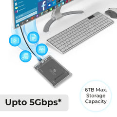 Zebronics 2.5" SSD/HDD Enclosure, Max. 4TB Storage, Upto 5Gbps Transfer Speed, Tool-Free Slide Design, USB to Micro B Connector, Windows, Mac, Linux Support, Transparent Case (CSH101)
