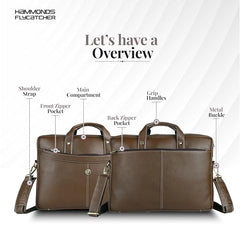 HAMMONDS FLYCATCHER Genuine Leather Office Bag for Men, 15.6 Inch Professional Brown Laptop Bag for Men, Adjustable Strap & Multi Compartments, 1 Year Warranty - Office, Travel, Daily Use