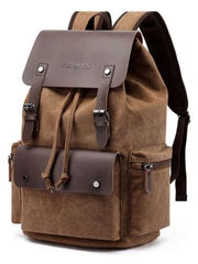 FUR JADEN Eco Friendly Travel 4 Compartment Laptop Backpack Made of Water Resistant Sustainable Canvas and Vegan Leather for Unisex for Travel Hiking Work (Coffee)