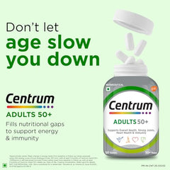 Centrum Adults 50+ Multivitamin Tablet for Men & Women|With 23 Vital Nutrients including Zinc,Magnesium, Vitamin B,C,D, Calcium for Energy, Strong Joints, Immunity and Heart Health|Veg - 50 tablets