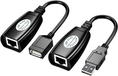 VOOCME 150 Ft USB (Male) to RJ45 + US,B (Female) US,B Over Cat5/5e/6 Extension Adapter RJ45 -Up to 150ft Length USB LAN Extender for US,B Cameras Printers Keyboard Mouse (SMR-150FT-001)