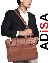 ADISA Laptop Bag for Men - Faux Leather Office Messenger Briefcase with Laptop Compartment for Work, Business, Corporate & Professional Use (LB6050)