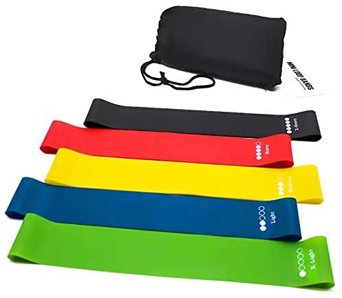 SYGA Resistance Loop Bands Exercise 100% Latex, Arms Legs and HIPS Workout Home Fitness,Training Instruction Guide and Bag Set of 5