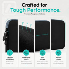 AirCase Neoprene Laptop Sleeve Case Cover for 15.6 Inch MacBook, Dell, HP, Lenovo, More| Water-Resistant, Shockproof Padding, Scratch-Proof| Slim Fit, Wrinkle Free, TSA Security Friendly (Black-Grey)