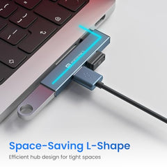 Portronics Mport Mino A USB 3.0 Hub Dock (3-in-1) with USB 3.0 SuperSpeed, Compact L-Shape Design, 2-Port USB 2.0 High-Speed, USB Plug, Metal Alloy Body, for Laptop, PC, Mac (Grey)