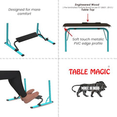 TABLE MAGIC- BADE Multipurpose Laptop Table Mat Finish - Adjustable, Foldable, Portable, Engineered Wood Top with Footrest, Top Size 60 * 45cm (X-Large, Midnight Black)