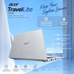 Acer Travel Lite (2026) AMD Ryzen 5 Hexa Core 7430U - (16 GB/512 GB SSD/AMD Radeon Graphics/Windows 11 Home) Thin & Light Laptop/14.0" HD Display/Silver/Copilot Key/1.34 Kg/MSO 2024/3 Years Warranty