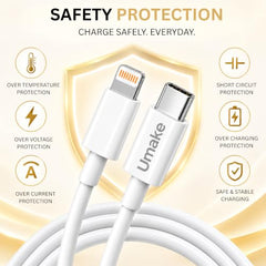 Umake USB-C to Lightning Cable, (MFi Certified) PD Fast Charging Cable, Premium Lightning Charging Cable for iPhone 14/14 Pro/ 14 Pro Max/ 13/13 Pro/ 13 ProMax/ 12/11/XR/XS/X/8 S & iPhone, iPad