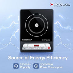 Longway Elite Plus IC 2000 Watt Induction Cooktop with Auto Shut-Off & Over-Heat Protection With 8 Cooking Mode & BIS Approved | 2 Years Warranty | (Black, Push Button)