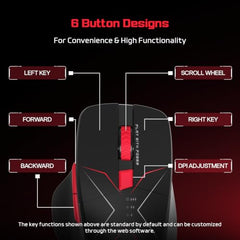 EvoFox Shadow X Pro Wireless Gaming Mouse Tri-Mode Rechargeable | BT, USB 2.4G & Wired, S203 Sensor, 1000Hz Polling Rate, 6400 DPI, RGB Lighting, 6 Programmable Buttons, Software Support