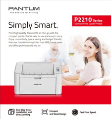 Pantum P2210 Mono Laser Single Function Printer White for Home and Office 22ppm Includes 1600 Page Start Toner Cartridge