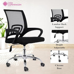 Casa Copenhagen Mesh Mid Back Office/Study/Computer/Revolving/Desk Chair for Work from Home -Metal Base, Height Adjustable Seat - Grey Milange & Black Handle